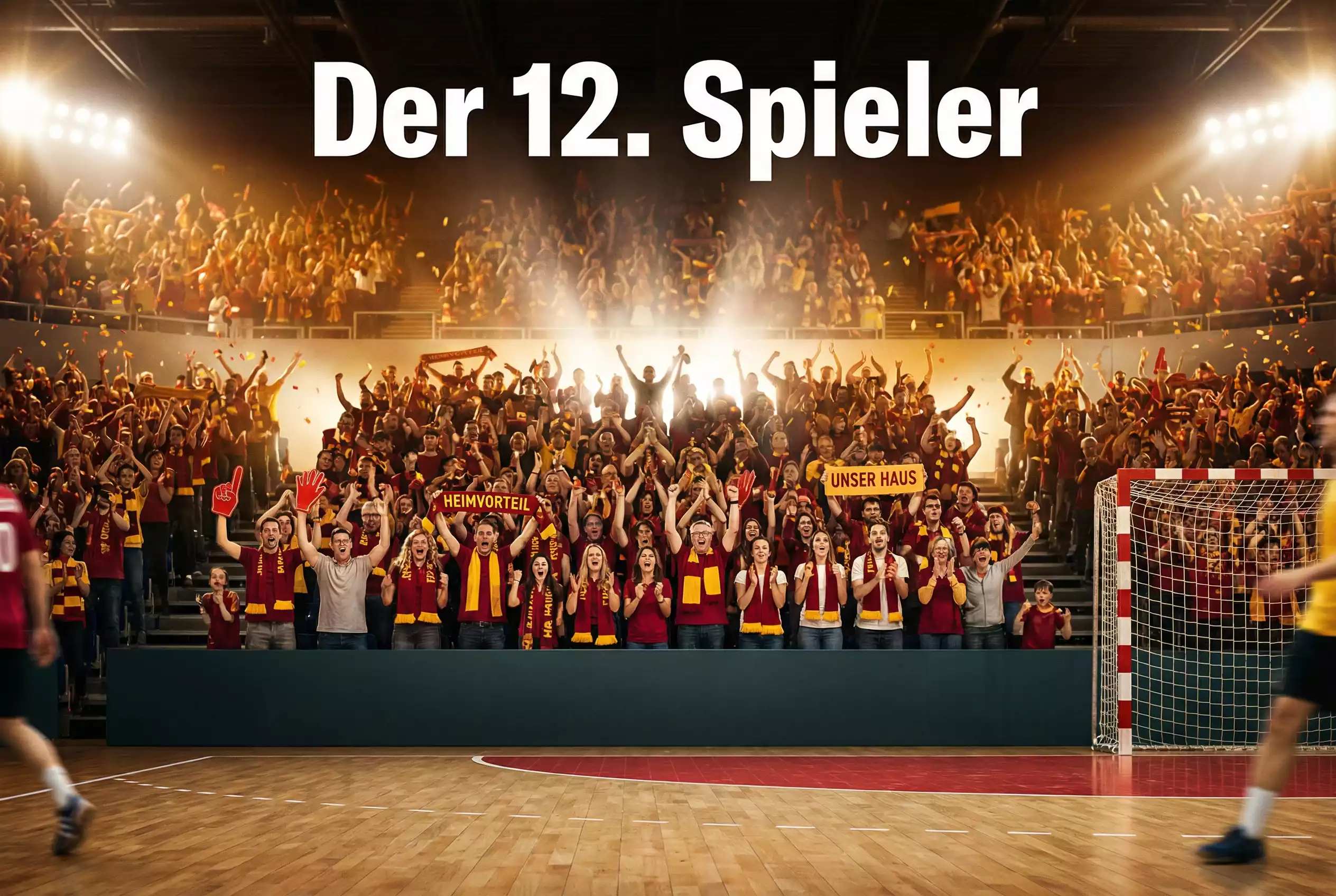 Handball Heimvorteil – Blick auf eine volle Handball-Tribüne mit begeisterten Heimfans