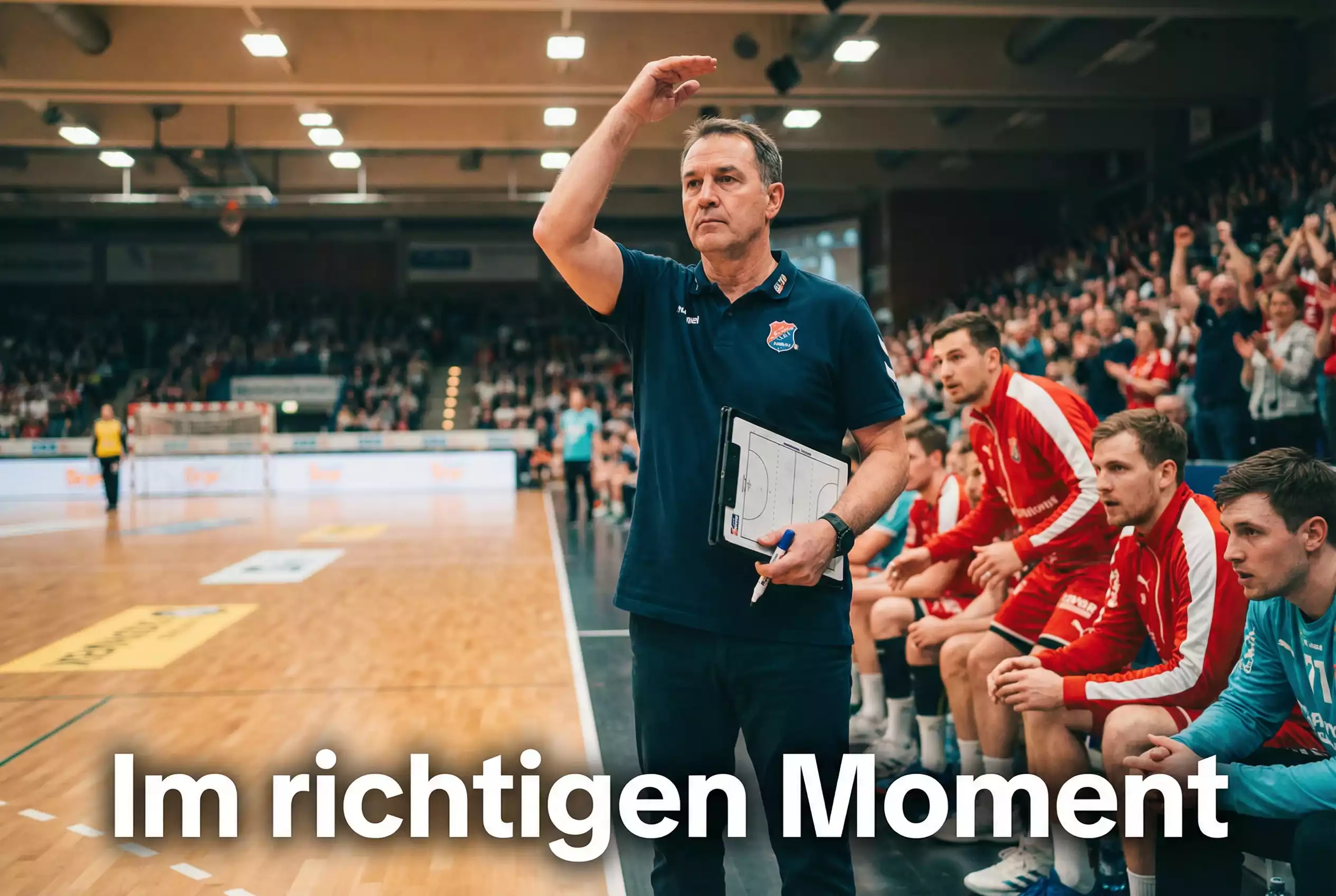Handball Livewetten – Trainer gibt Timeout-Anweisung an Spieler am Spielfeldrand