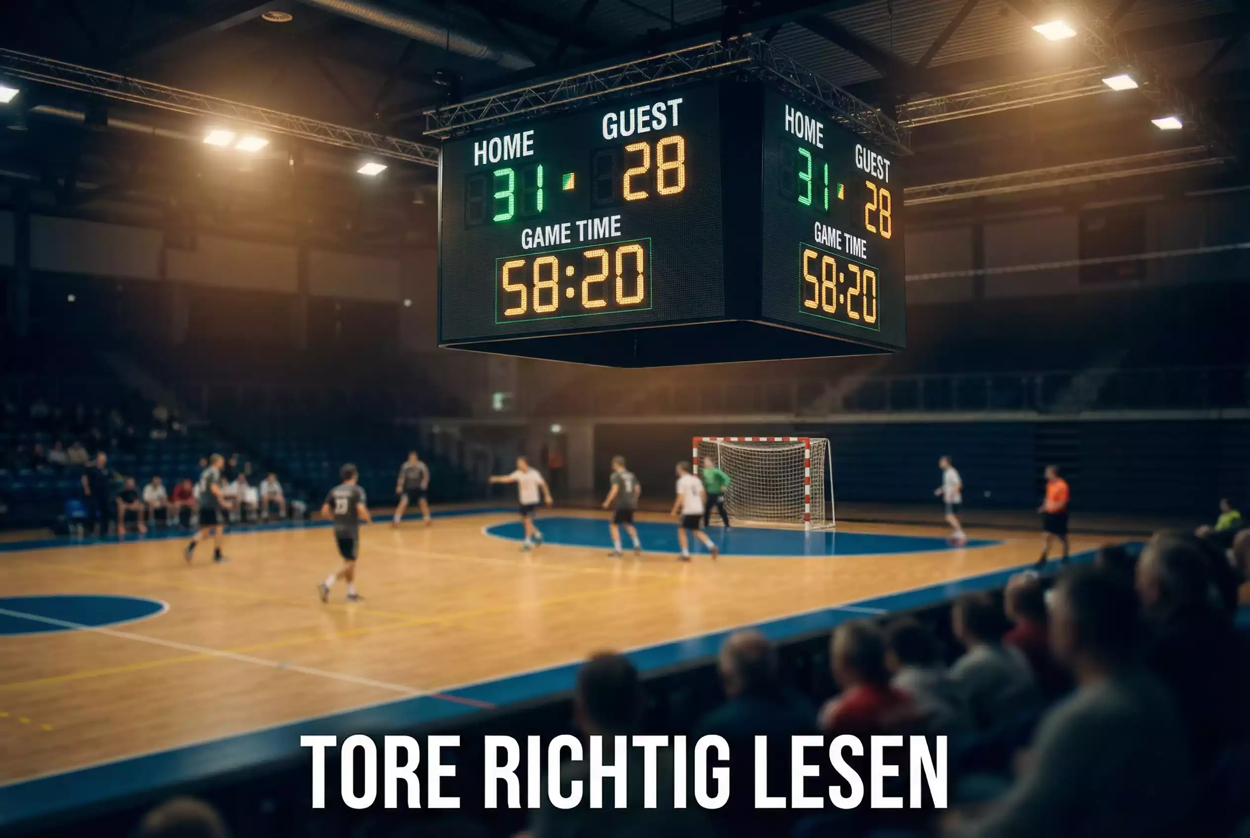 Handball Über/Unter Wette – Anzeigetafel mit Torstand in einer Handball-Halle