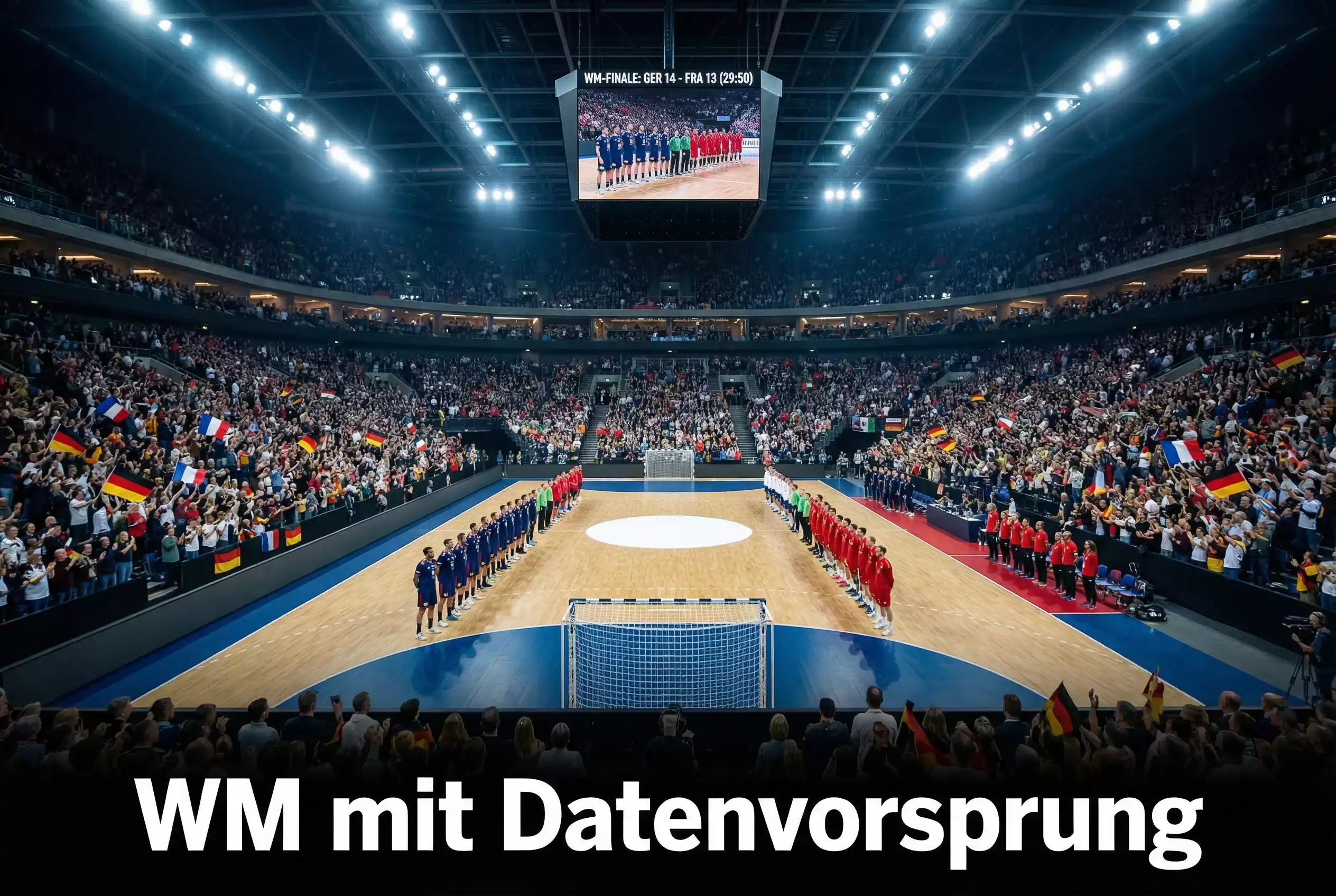 Handball WM – Zwei Nationalmannschaften stehen sich gegenüber vor dem Anwurf in einer WM-Arena