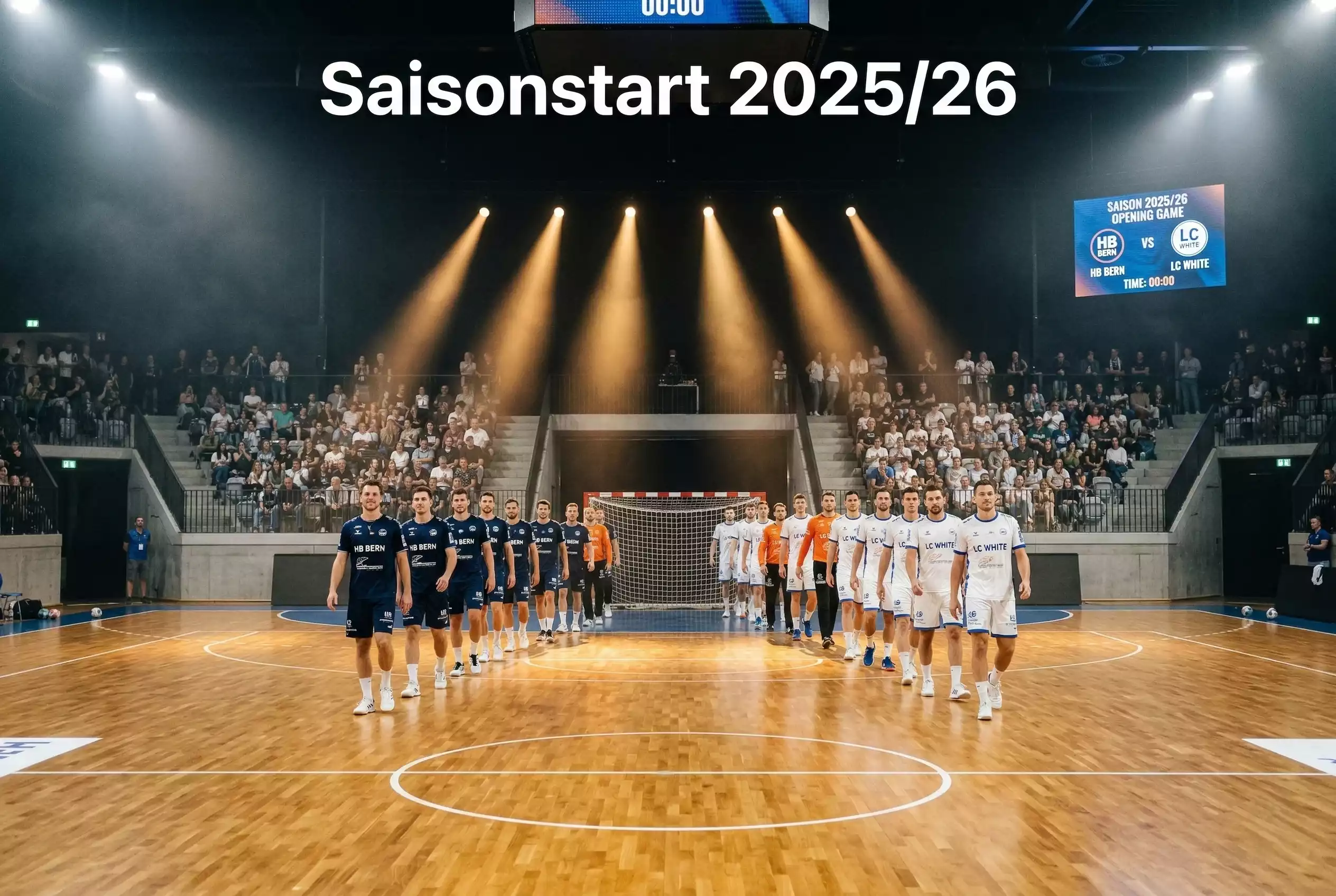 HBL Saison 2025/26 Vorschau – Handball-Mannschaften beim Einlaufen in eine volle Arena zum Saisonstart