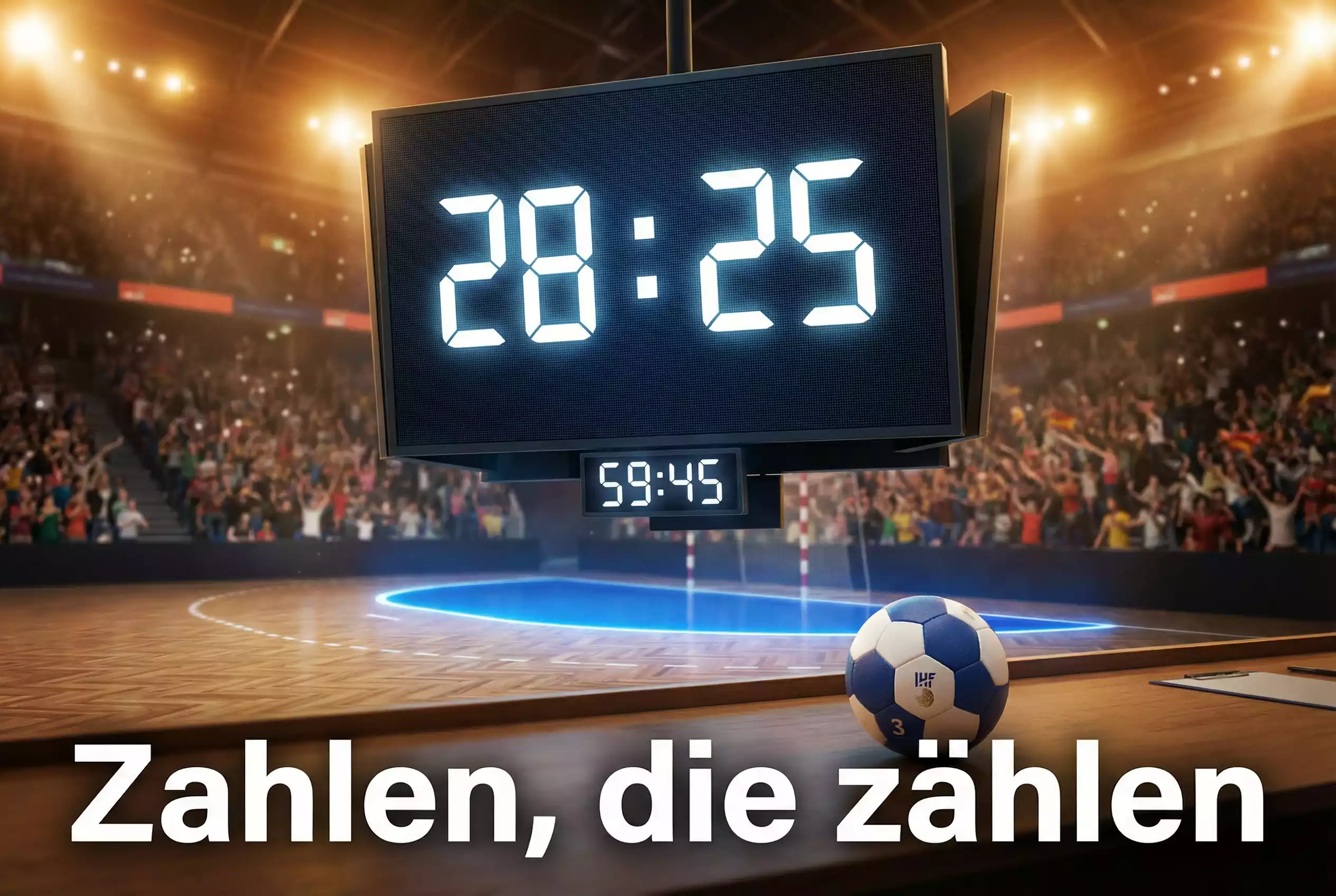 HBL-Statistiken für Wetten: Nahaufnahme einer Anzeigetafel in einer Handball-Halle