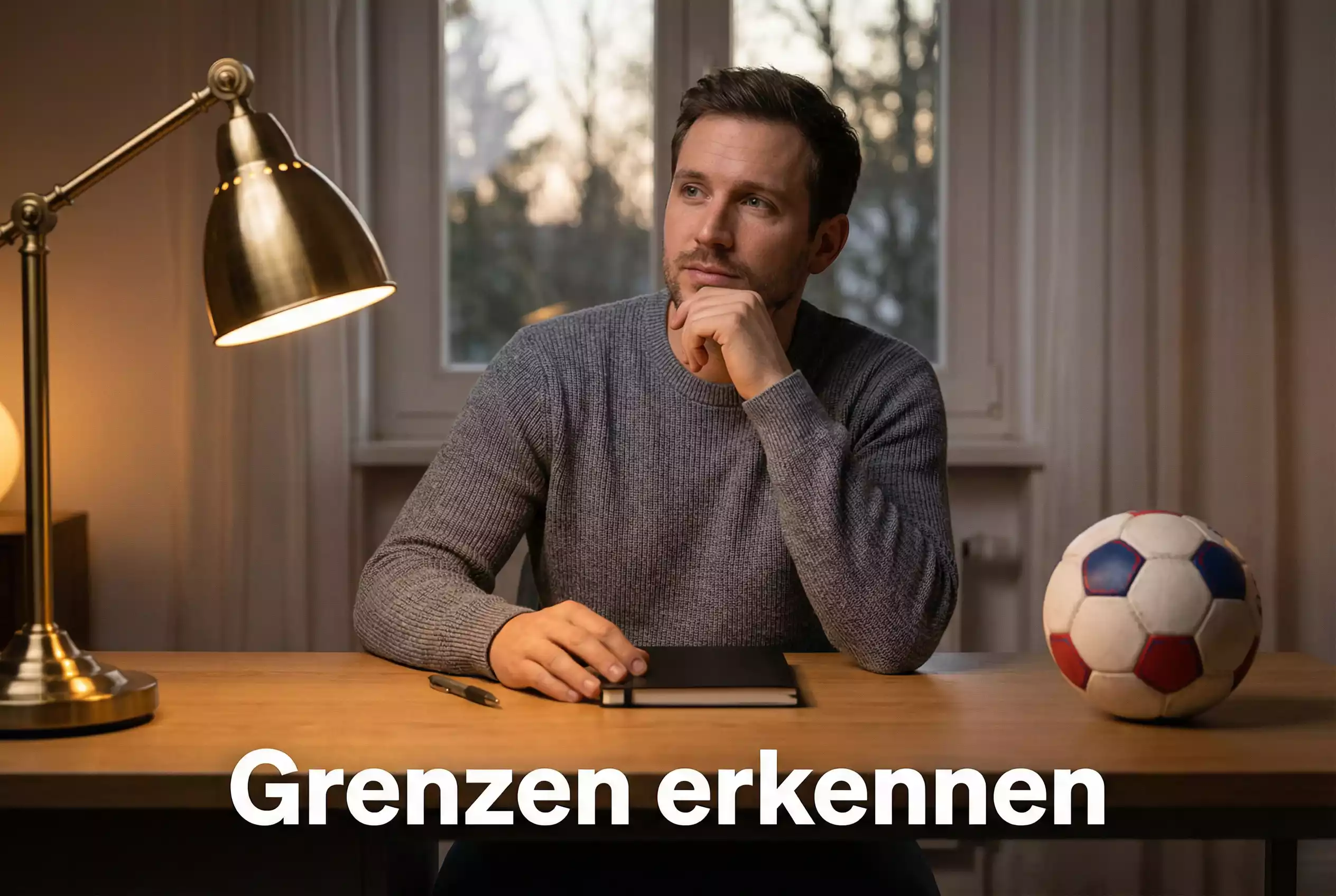 Verantwortungsvolles Wetten – Person hält nachdenklich inne an einem ruhigen Schreibtisch mit Notizbuch